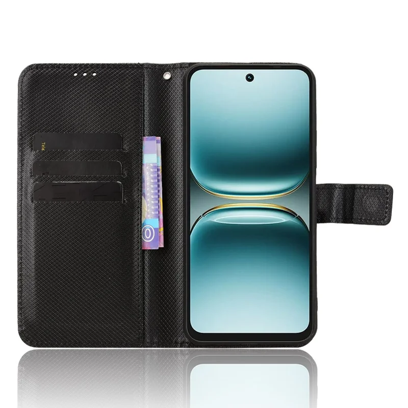 Para TECNO Spark Go 2 4G / KM4 Capa de Carteira de Couro com Alça Textura de Diamante - Preto
