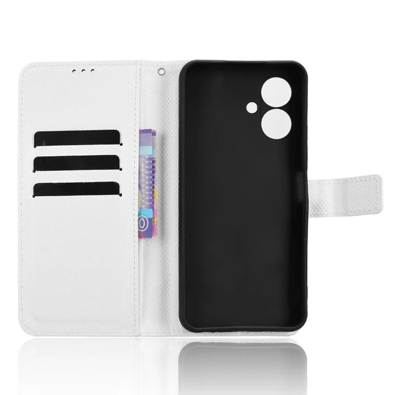 For TECNO Spark Go 2 4G / KM4 Leather Wallet Case with Strap Diamond Texture Phone Cover - White