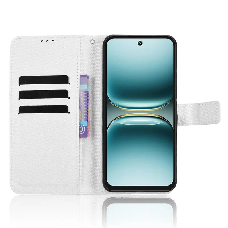 For TECNO Spark Go 2 4G / KM4 Leather Wallet Case with Strap Diamond Texture Phone Cover - White