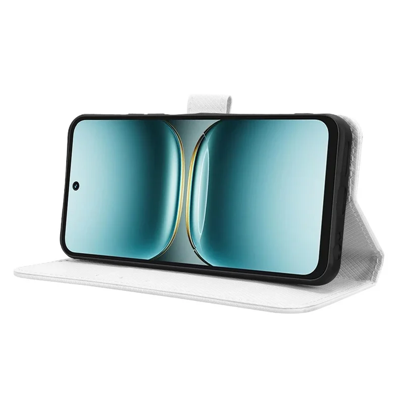 For TECNO Spark Go 2 4G / KM4 Leather Wallet Case with Strap Diamond Texture Phone Cover - White