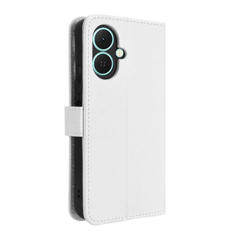 For TECNO Spark Go 2 4G / KM4 Leather Wallet Case with Strap Diamond Texture Phone Cover - White