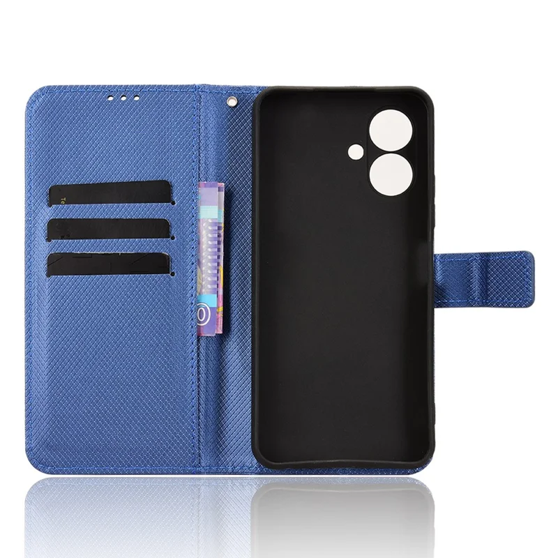 For TECNO Spark Go 2 4G / KM4 Leather Wallet Case with Strap Diamond Texture Phone Cover - Blue