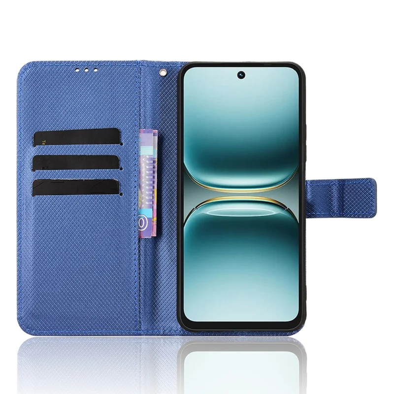 For TECNO Spark Go 2 4G / KM4 Leather Wallet Case with Strap Diamond Texture Phone Cover - Blue