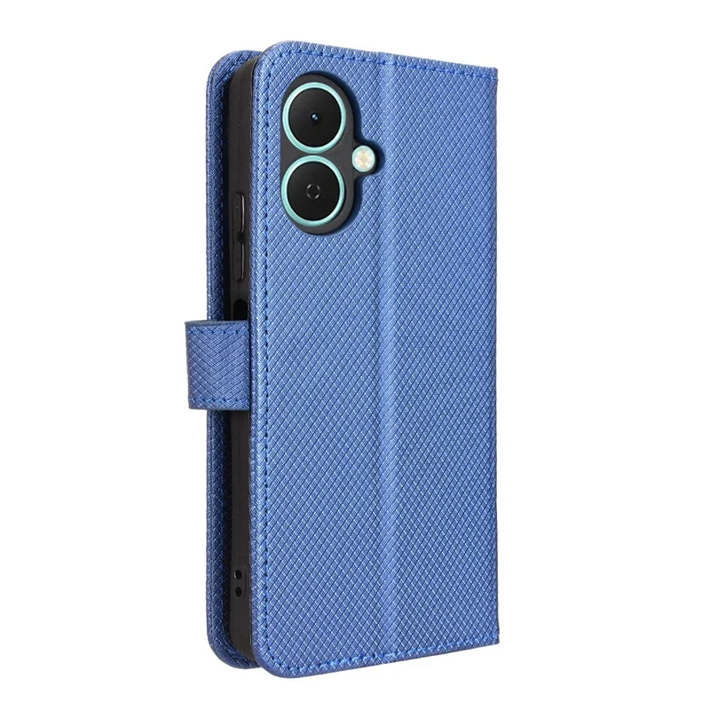 For TECNO Spark Go 2 4G / KM4 Leather Wallet Case with Strap Diamond Texture Phone Cover - Blue