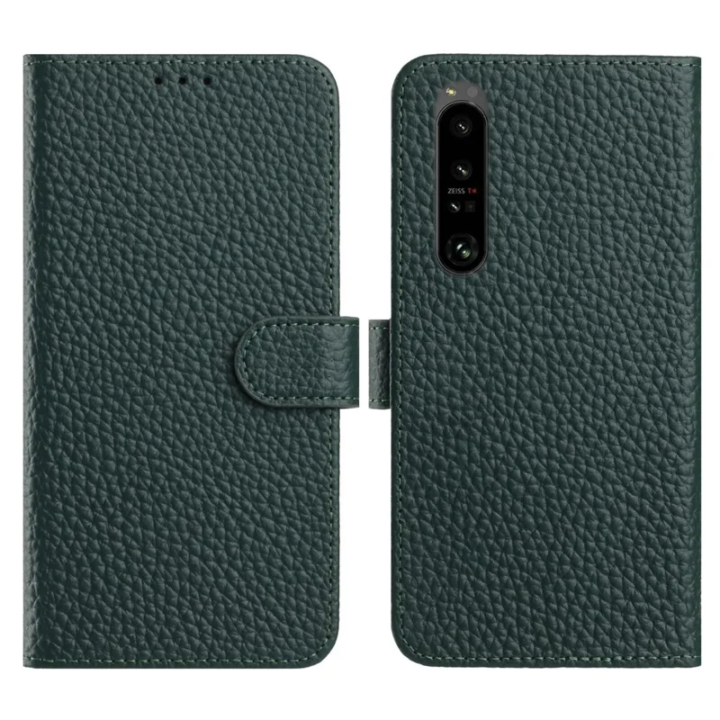 Für Sony Xperia 1 IV 5G Hülle Brieftasche Ständer Genarbte Textur Echtes Kuhlederflipper Handyhülle - Grün