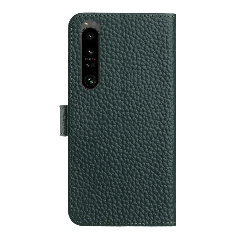 Für Sony Xperia 1 IV 5G Hülle Brieftasche Ständer Genarbte Textur Echtes Kuhlederflipper Handyhülle - Grün