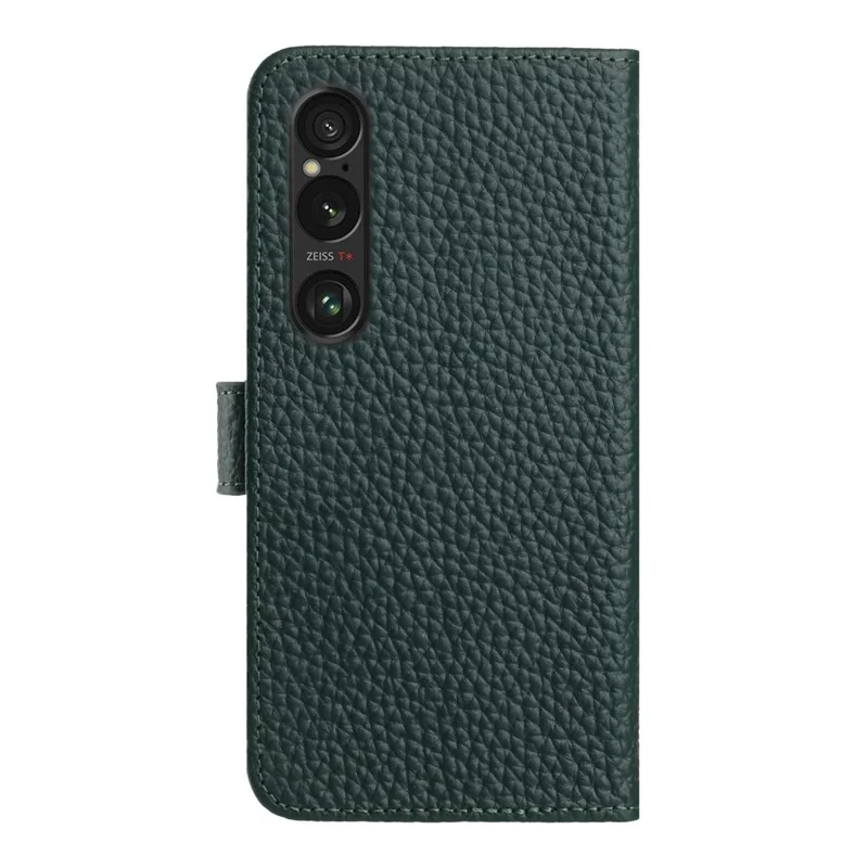 For Sony Xperia 1 VI Case Wallet Stand Litchi Texture Genuine Cow Leather Flip Phone Cover - Green