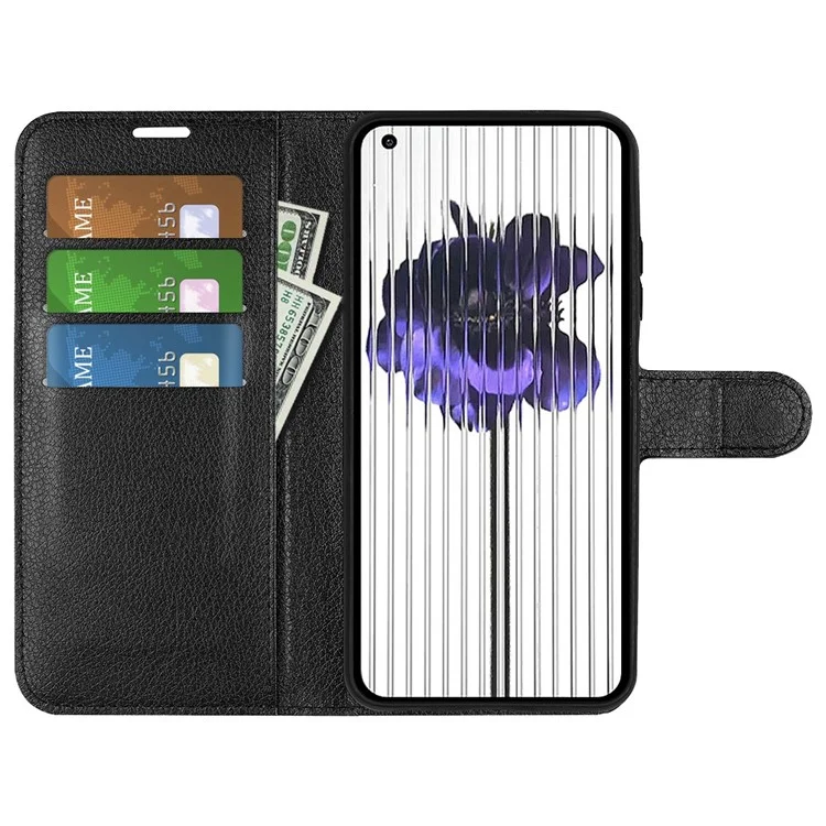 For Nothing phone (1) 5G Litchi Texture PU Leather Full Protection Case Flip Stand Wallet Phone Cover - Black
