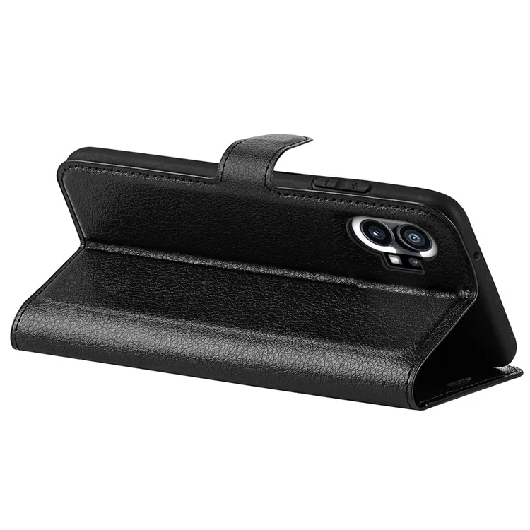 For Nothing phone (1) 5G Litchi Texture PU Leather Full Protection Case Flip Stand Wallet Phone Cover - Black