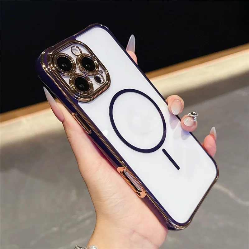 For iPhone 16 Pro Magnetic Case TPU Acrylic Phone Cover with Detachable Lens Frame - Dark Purple