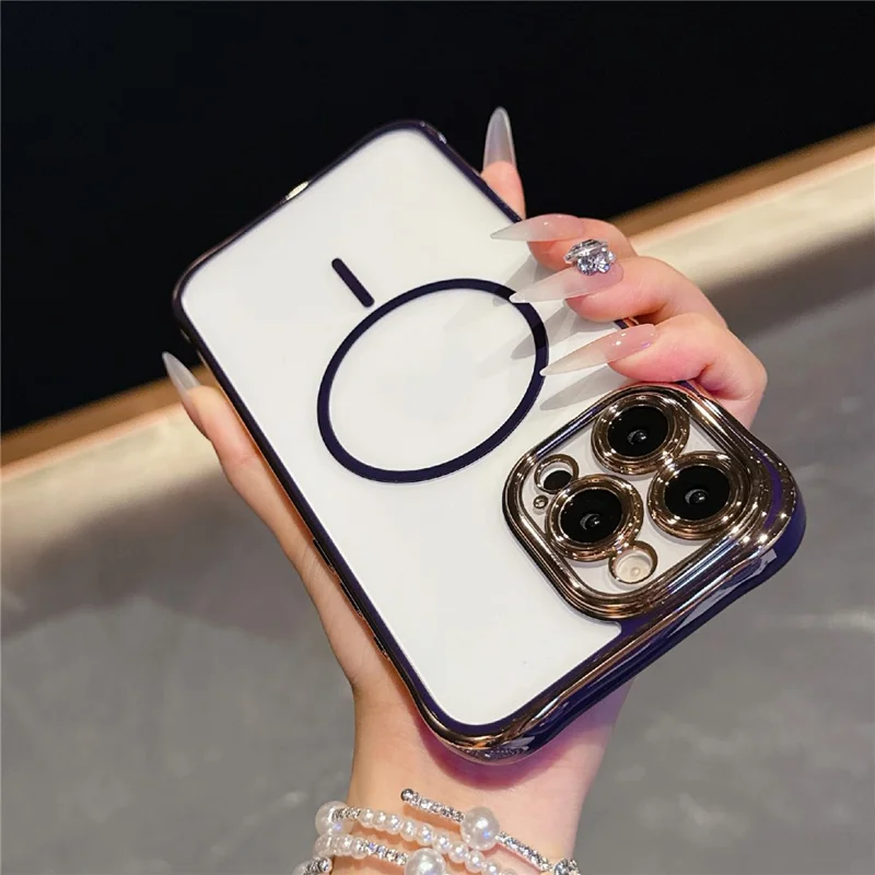 For iPhone 16 Pro Magnetic Case TPU Acrylic Phone Cover with Detachable Lens Frame - Dark Purple