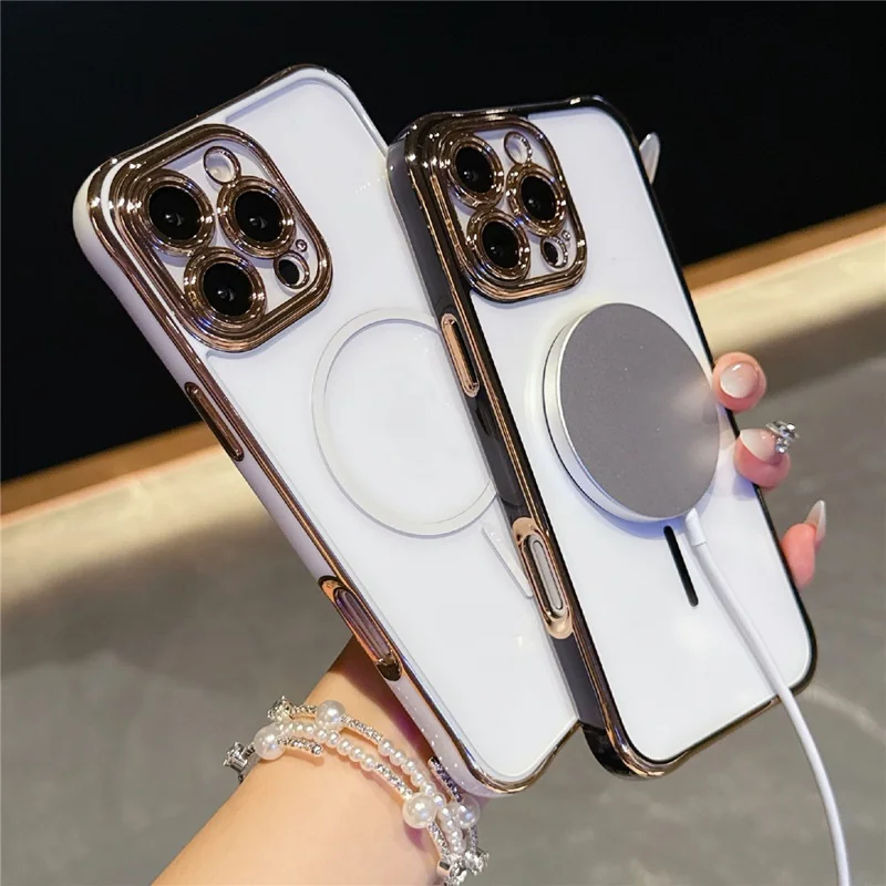 For iPhone 16 Pro Magnetic Case TPU Acrylic Phone Cover with Detachable Lens Frame - Dark Purple