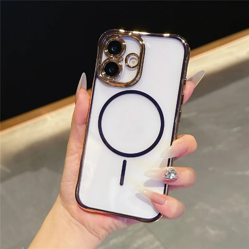 For iPhone 16 Magnetic Case TPU Acrylic Phone Cover with Detachable Lens Frame - Dark Purple