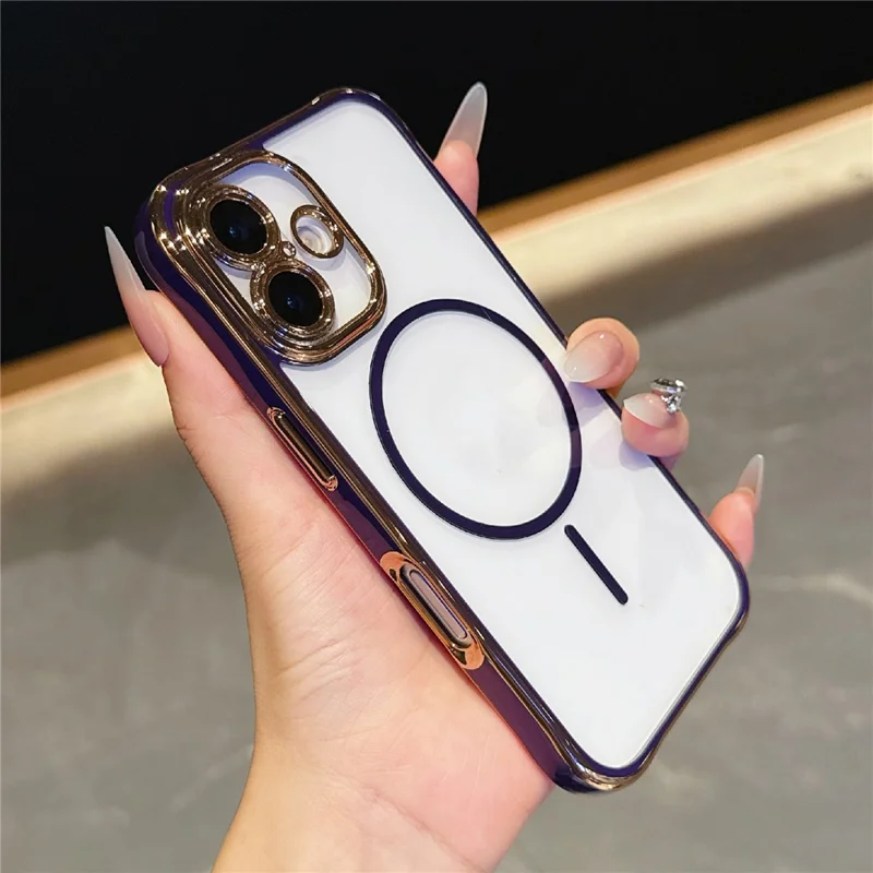 For iPhone 16 Magnetic Case TPU Acrylic Phone Cover with Detachable Lens Frame - Dark Purple