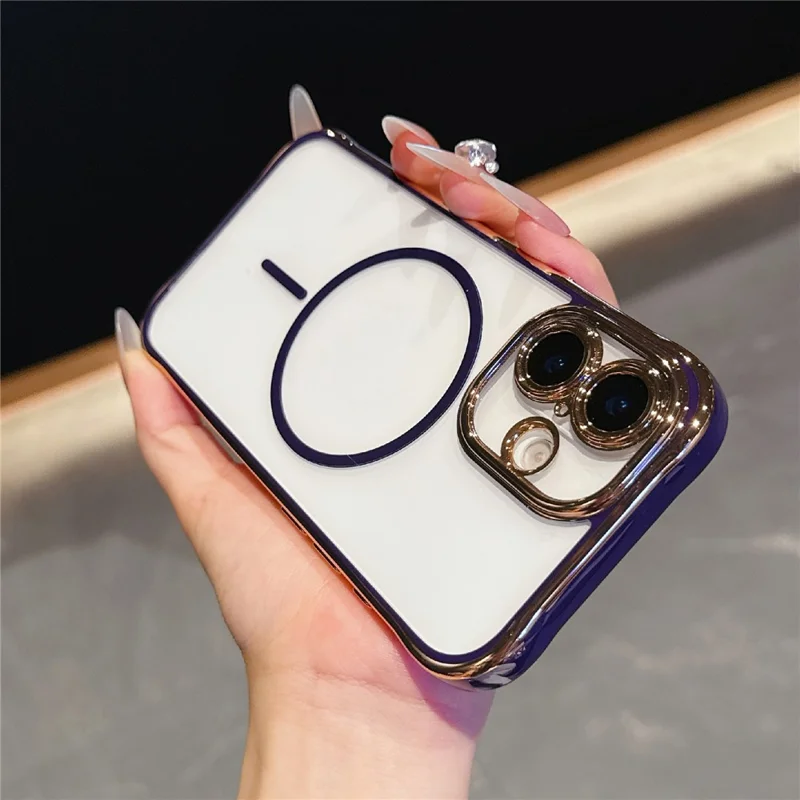 For iPhone 16 Magnetic Case TPU Acrylic Phone Cover with Detachable Lens Frame - Dark Purple