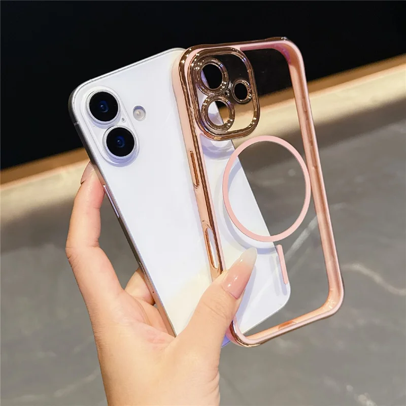 For iPhone 16 Magnetic Case TPU Acrylic Phone Cover with Detachable Lens Frame - Dark Purple