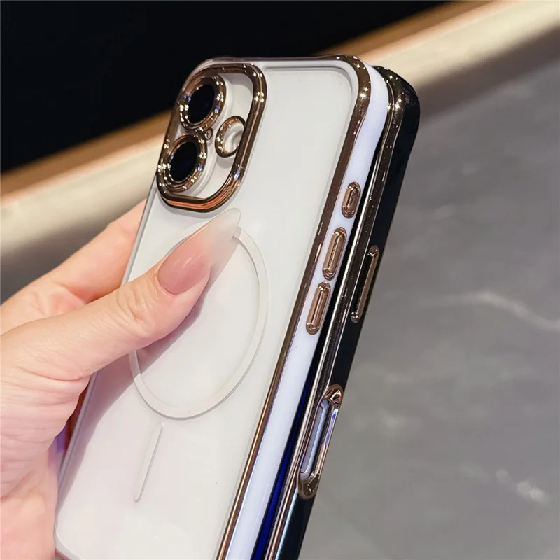 For iPhone 16 Magnetic Case TPU Acrylic Phone Cover with Detachable Lens Frame - Dark Purple