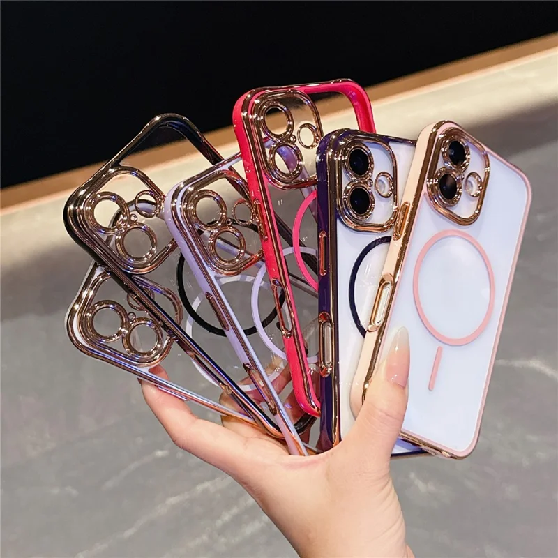 For iPhone 16 Magnetic Case TPU Acrylic Phone Cover with Detachable Lens Frame - Dark Purple