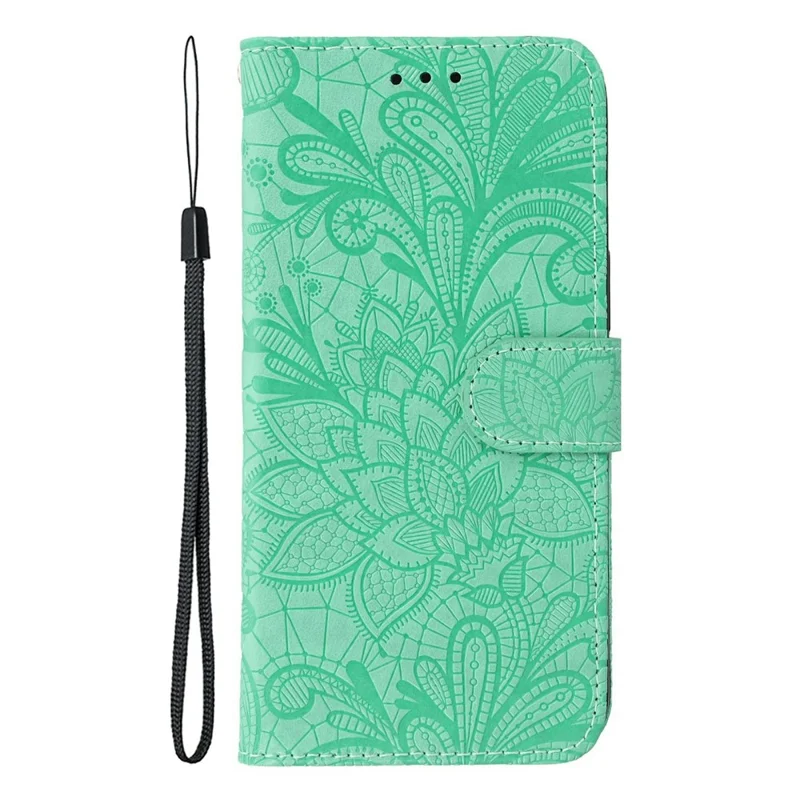 Capa de Couro PU Flip Carteira para OnePlus Ace 5 5G / Ace 5 Pro 5G / 13R 5G com Alça de Pulso e Estampa de Renda Floral - Verde