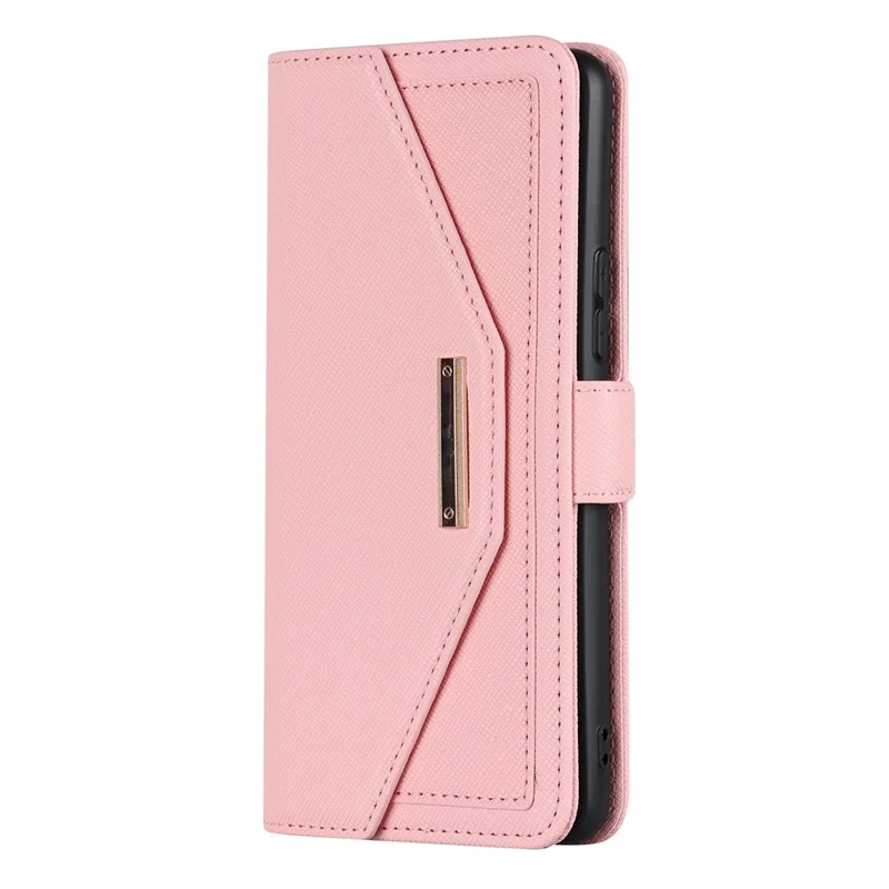 For Samsung Galaxy A53 5G Stand Case Cross Texture PU Leather Wallet Phone Cover with Shoulder Strap  /  Makeup Mirror - Pink