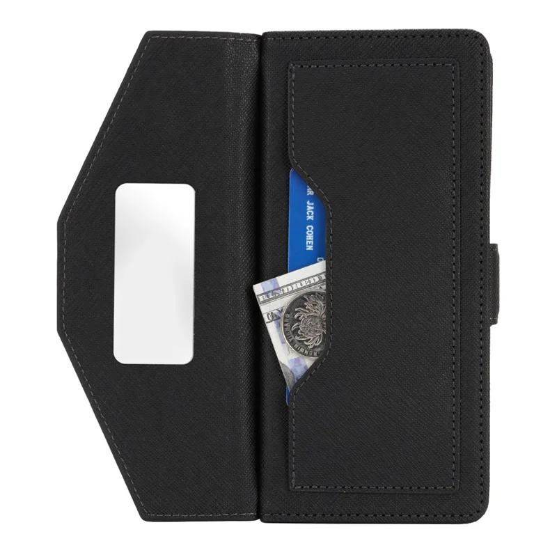 Für Sony Xperia 1 IV 5G Handyhülle mit Ständer, Kreuz-Textur, PU-Leder Brieftasche mit Schulterriemen / Schminkspiegel - Schwarz