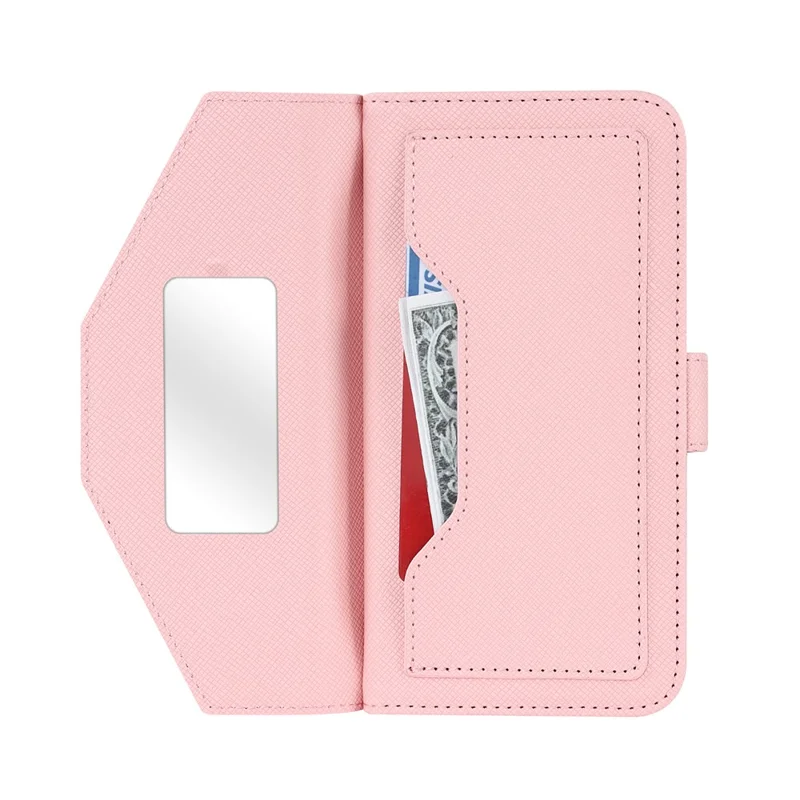 Für Sony Xperia 1 VI Handyhülle mit Kreuz-Textur aus PU-Leder, Geldbörsen-Handytasche mit Schultergurt / Makeup-Spiegel - Rosa