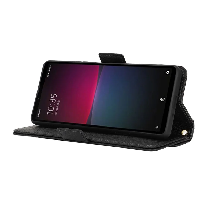 For Sony Xperia 10 IV 5G Stand Case Cross Texture PU Leather Wallet Phone Cover with Shoulder Strap  /  Makeup Mirror - Black