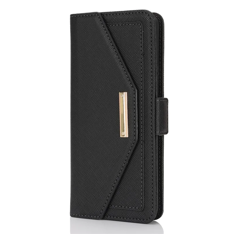 For Sony Xperia 10 IV 5G Stand Case Cross Texture PU Leather Wallet Phone Cover with Shoulder Strap  /  Makeup Mirror - Black