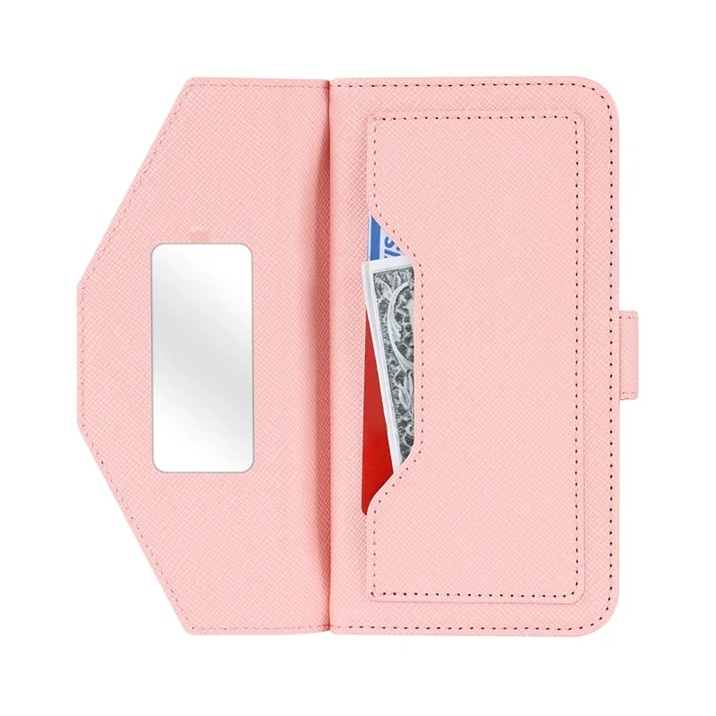 For Sony Xperia 10 VI Stand Case Cross Texture PU Leather Wallet Phone Cover with Shoulder Strap  /  Makeup Mirror - Pink