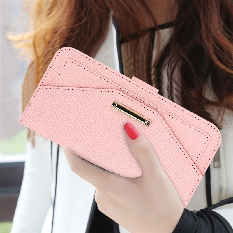 For Sony Xperia 10 VI Stand Case Cross Texture PU Leather Wallet Phone Cover with Shoulder Strap  /  Makeup Mirror - Pink