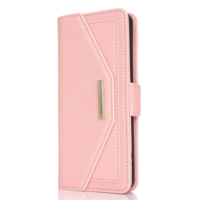 For Sony Xperia 10 VI Stand Case Cross Texture PU Leather Wallet Phone Cover with Shoulder Strap  /  Makeup Mirror - Pink
