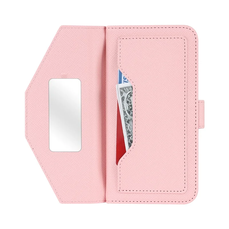 For Google Pixel 7 5G Stand Case Cross Texture PU Leather Wallet Phone Cover with Shoulder Strap  /  Makeup Mirror - Pink