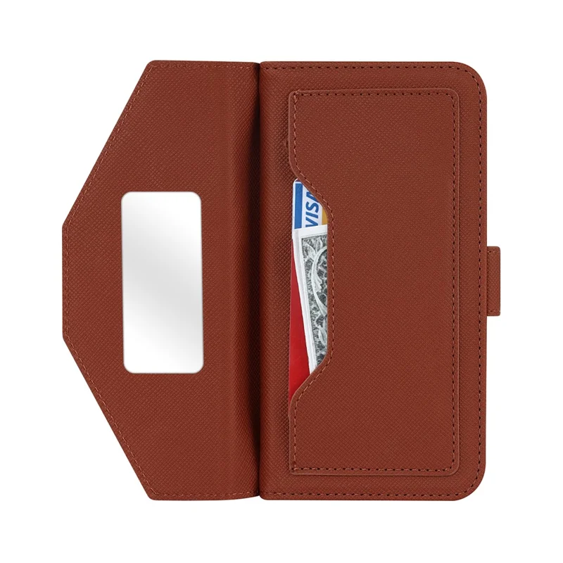 For Google Pixel 7 5G Stand Case Cross Texture PU Leather Wallet Phone Cover with Shoulder Strap  /  Makeup Mirror - Brown