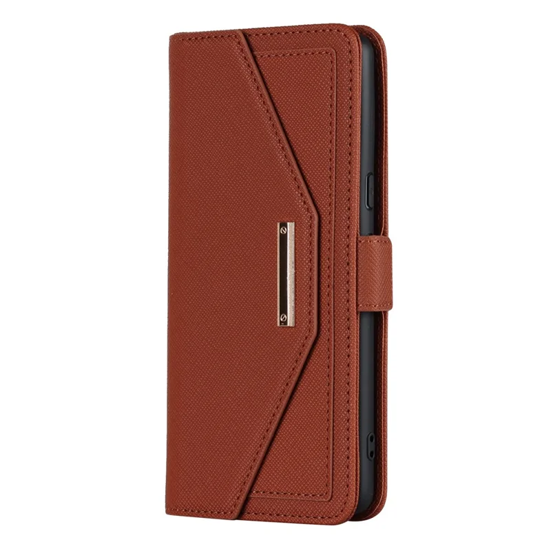 For Google Pixel 7 5G Stand Case Cross Texture PU Leather Wallet Phone Cover with Shoulder Strap  /  Makeup Mirror - Brown