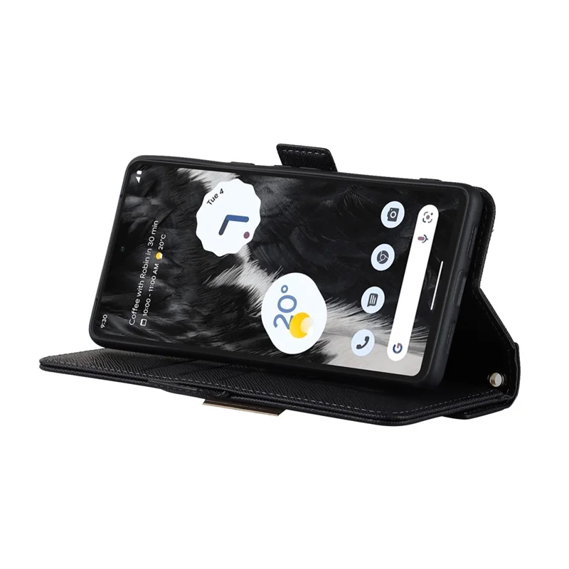 Custodia per Google Pixel 7 5G con Supporto e Texture Incrociata in Pelle PU, Cover per Telefono con Portafoglio e Tracolla / Specchio per Trucco - Nero