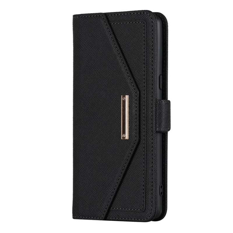 Custodia per Google Pixel 7 5G con Supporto e Texture Incrociata in Pelle PU, Cover per Telefono con Portafoglio e Tracolla / Specchio per Trucco - Nero