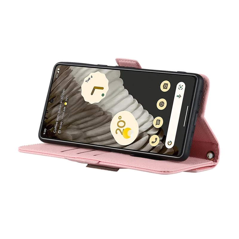 For Google Pixel 7 Pro 5G Stand Case Cross Texture PU Leather Wallet Phone Cover with Shoulder Strap  /  Makeup Mirror - Pink