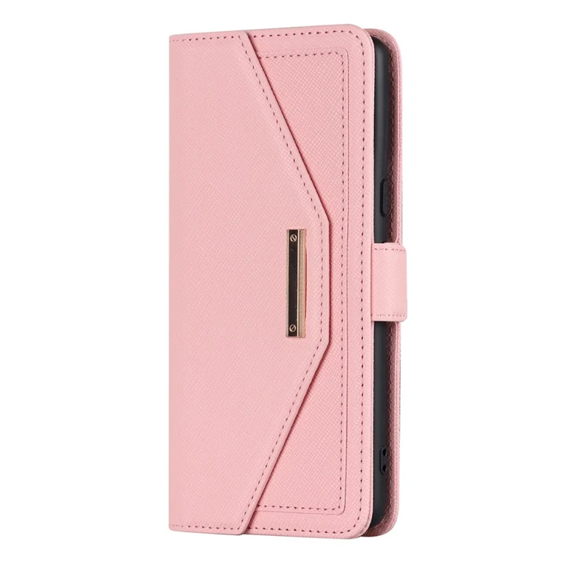 For Google Pixel 7 Pro 5G Stand Case Cross Texture PU Leather Wallet Phone Cover with Shoulder Strap  /  Makeup Mirror - Pink