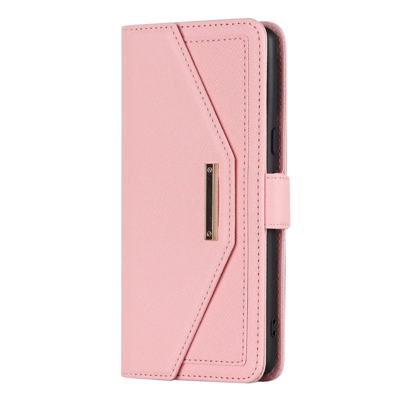 For Google Pixel 8 Stand Case Cross Texture PU Leather Wallet Phone Cover with Shoulder Strap  /  Makeup Mirror - Pink
