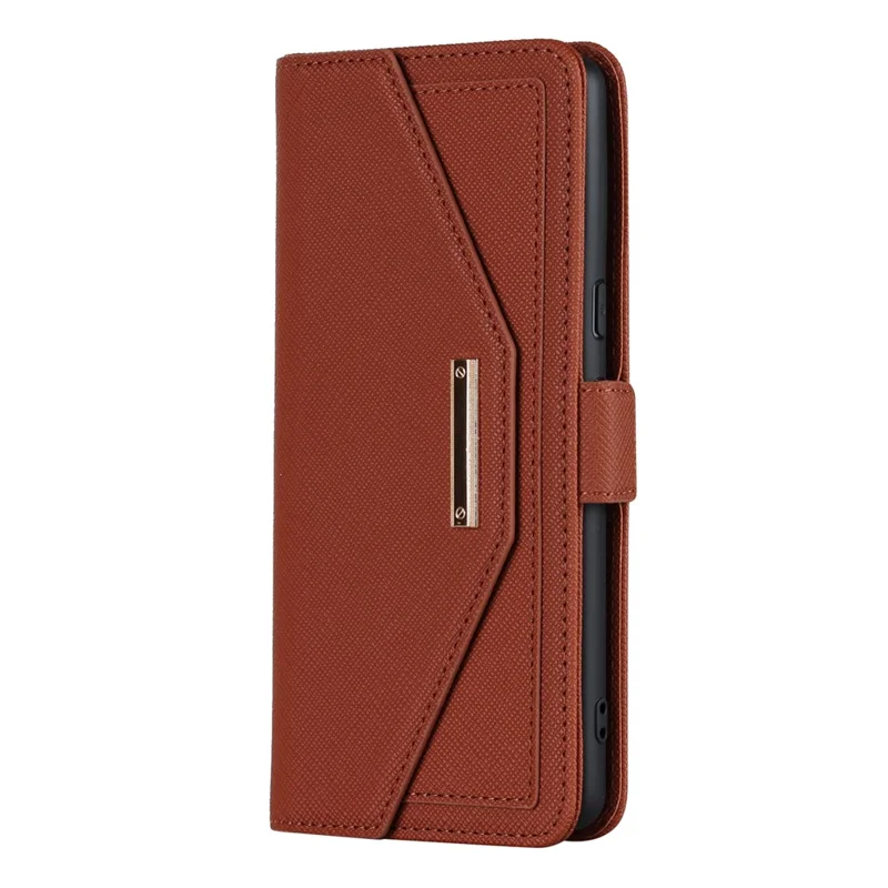 For Google Pixel 8 Stand Case Cross Texture PU Leather Wallet Phone Cover with Shoulder Strap  /  Makeup Mirror - Brown