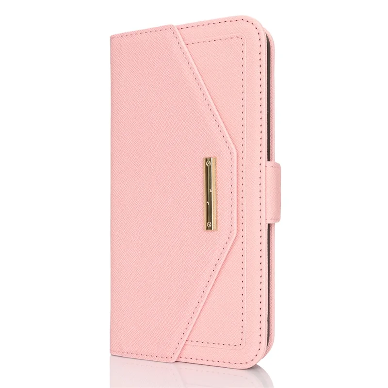 For Google Pixel 8a Stand Case Cross Texture PU Leather Wallet Phone Cover with Shoulder Strap  /  Makeup Mirror - Pink