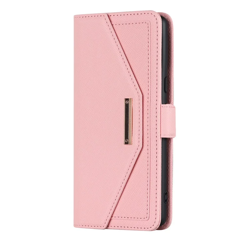 Per Google Pixel 8 Pro Stand Case Cover Wallet in Pelle Texture Incrociata con Tracolla / Specchio per il Trucco - Rosa