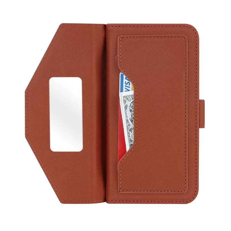 For Google Pixel 9 Pro XL Stand Case Cross Texture PU Leather Wallet Phone Cover with Shoulder Strap  /  Makeup Mirror - Brown