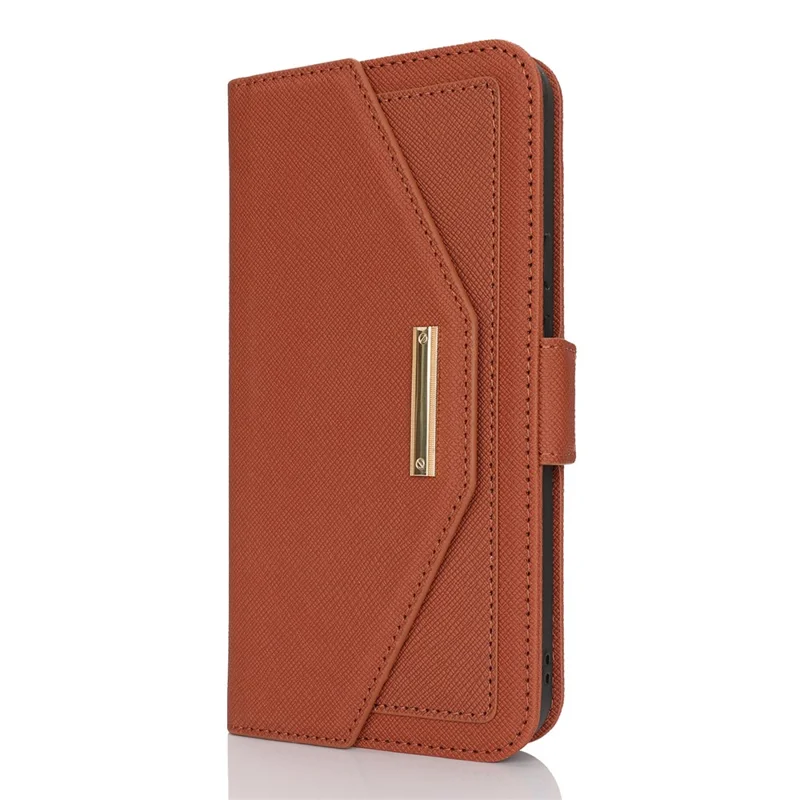 For Google Pixel 9 Pro XL Stand Case Cross Texture PU Leather Wallet Phone Cover with Shoulder Strap  /  Makeup Mirror - Brown
