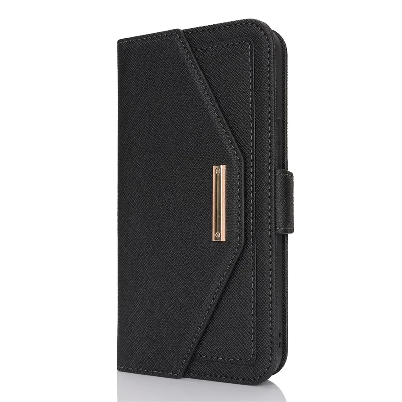 For Google Pixel 9a Stand Case Cross Texture PU Leather Wallet Phone Cover with Shoulder Strap  /  Makeup Mirror - Black