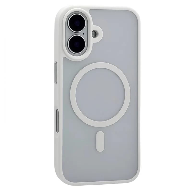 Étui magnétique pour iPhone 17 avec peau tactile TPU et coque arrière en acrylique - Blanc