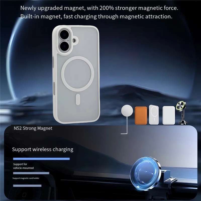 Étui magnétique pour iPhone 17 avec peau tactile TPU et coque arrière en acrylique - Blanc