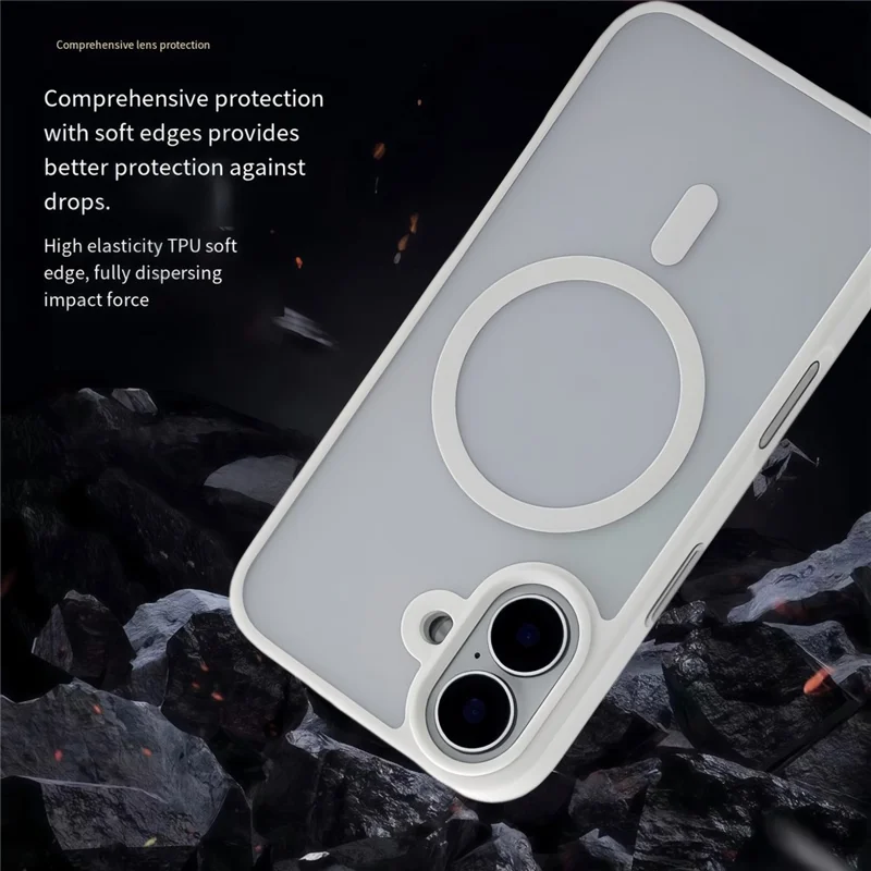 Étui magnétique pour iPhone 17 avec peau tactile TPU et coque arrière en acrylique - Blanc