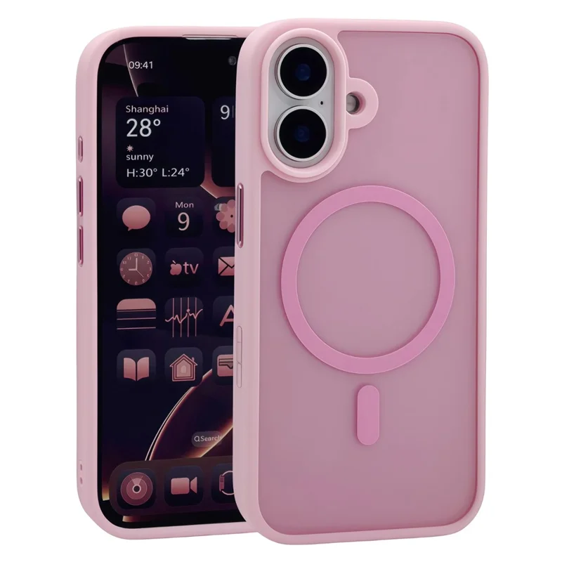 For iPhone 17 Magnetic Case Skin Touch TPU Acrylic Phone Back Cover - Pink