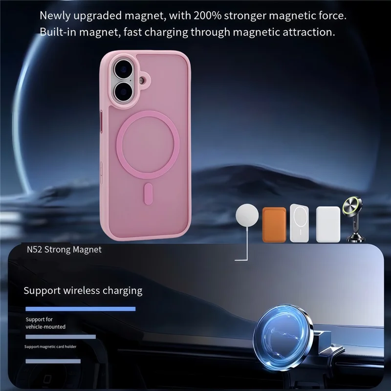 For iPhone 17 Magnetic Case Skin Touch TPU Acrylic Phone Back Cover - Pink